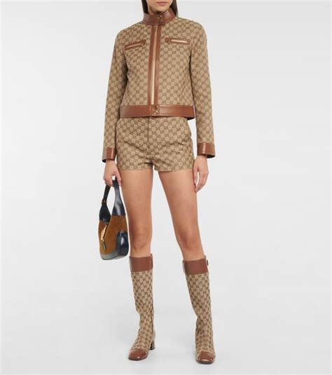 gucci brown gg supreme leather- trimmed over the knee boots/booties|gucci high heel boots women.